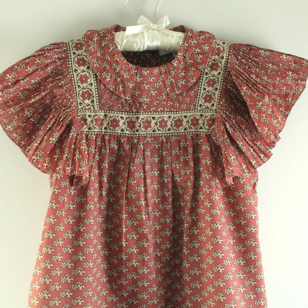 Sea New York Fernanda Blush Floral Tile Print Ruffle Pintuck Bib Top S NWT - Picture 2 of 5
